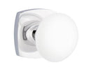 EMTEK Modern Brass Ice White Knob Concealed Screw with Urban Modern Rosette