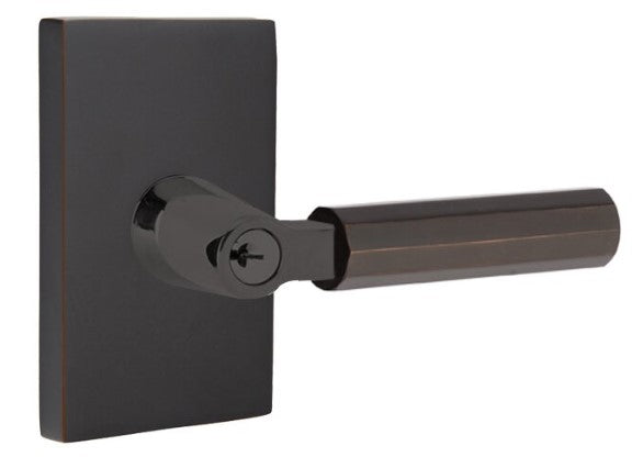 Emtek L Square Faceted Key In Lever Lockset Single Cylinder with Modern Rectangular Rosette