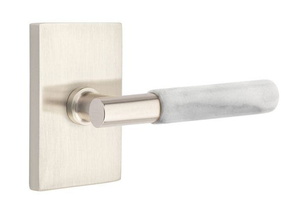 Emtek Select T-BAR White Marble Lever with Modern Rectangular Rosette