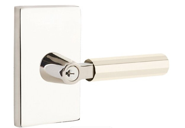 Emtek L Square Faceted Key In Lever Lockset Single Cylinder with Modern Rectangular Rosette