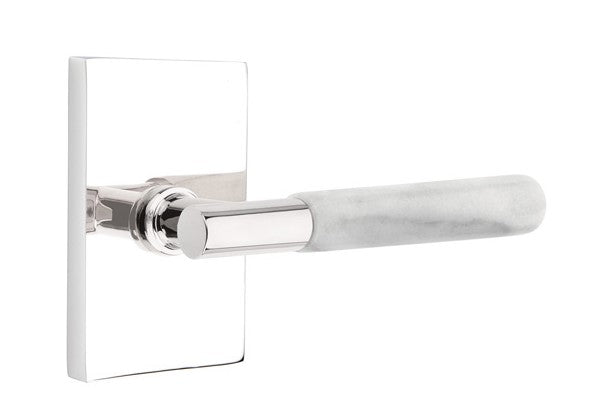 Emtek Select T-BAR White Marble Lever with Modern Rectangular Rosette