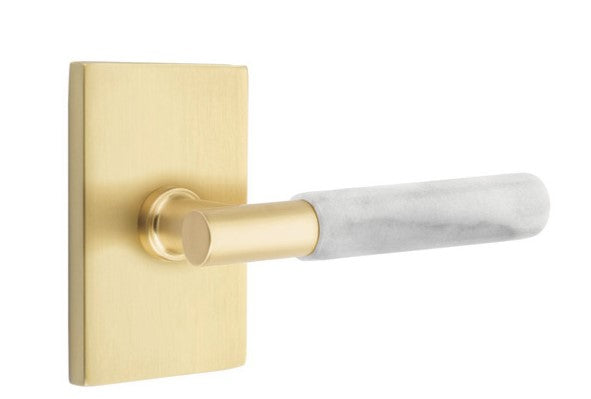 Emtek Select T-BAR White Marble Lever with Modern Rectangular Rosette