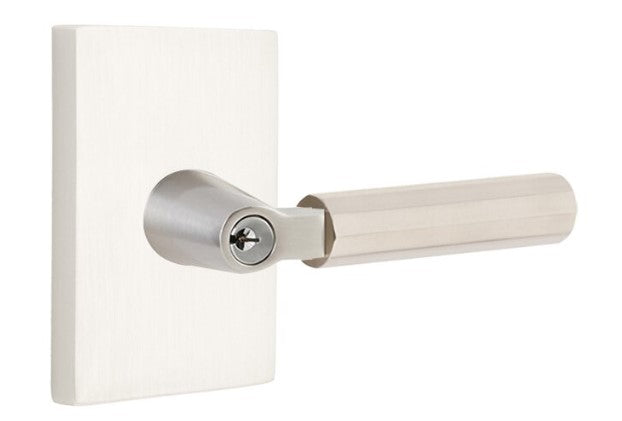 Emtek L Square Faceted Key In Lever Lockset Single Cylinder with Modern Rectangular Rosette