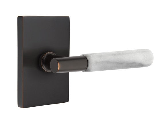 Emtek Select T-BAR White Marble Lever with Modern Rectangular Rosette