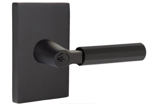 Emtek L Square Faceted Key In Lever Lockset Single Cylinder with Modern Rectangular Rosette