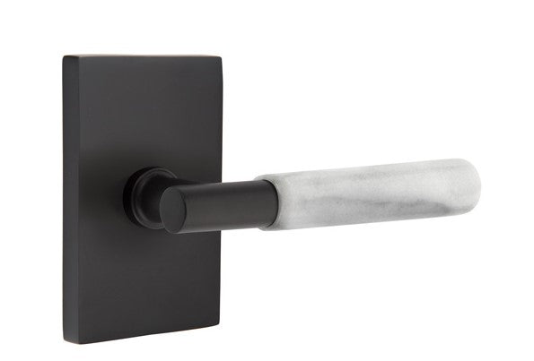 Emtek Select T-BAR White Marble Lever with Modern Rectangular Rosette