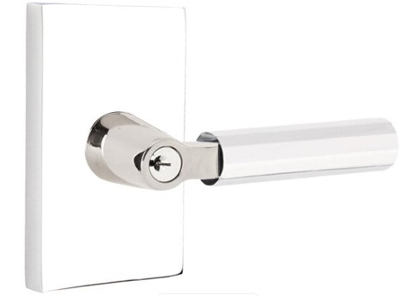 Emtek L Square Faceted Key In Lever Lockset Single Cylinder with Modern Rectangular Rosette