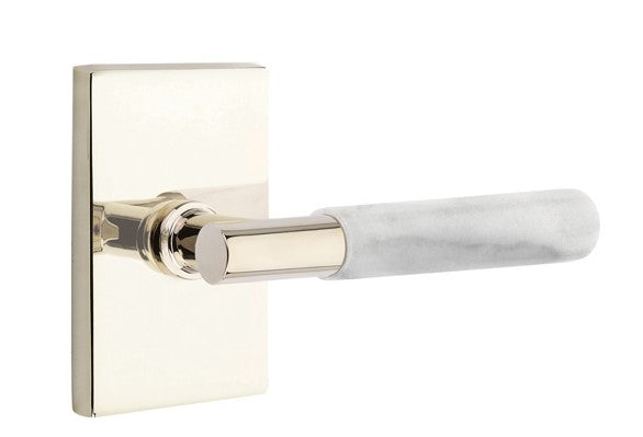 Emtek Select T-BAR White Marble Lever with Modern Rectangular Rosette