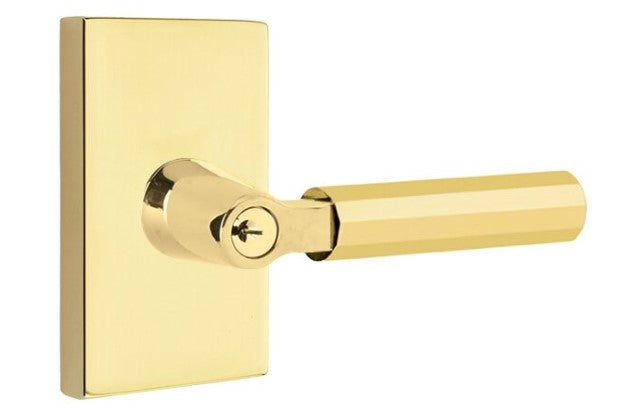 Emtek L Square Faceted Key In Lever Lockset Single Cylinder with Modern Rectangular Rosette