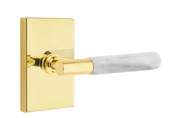 Emtek Select T-BAR White Marble Lever with Modern Rectangular Rosette