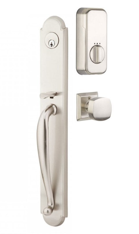 Emtek Single Cylinder Wilmington Handleset EMPowered Motorized Smart Lock Upgrade With Select L-Square Tribeca Lever