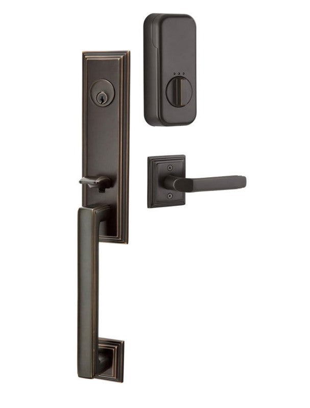 Emtek Single Cylinder Wilshire Handleset EMPowered Motorized Smart Lock Upgrade With Waverly Knob