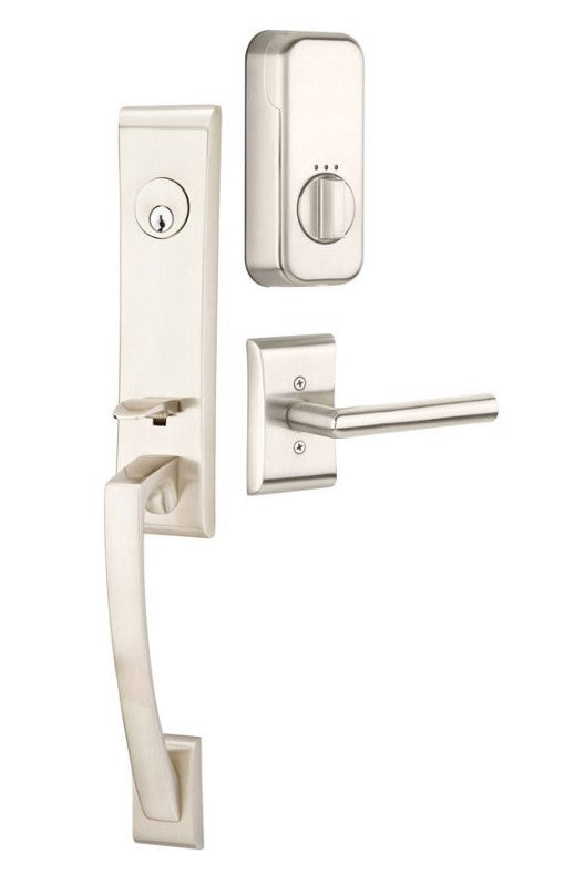 Emtek Single Cylinder Apollo Handleset EMPowered Motorized Smart Lock Upgrade With Select T-Bar White Marble Lever