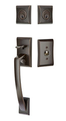 Emtek Ares Brass Tubular Entry set with Select R-Bar Tribeca Lever