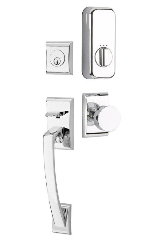 Emtek Single Cylinder Ares Handleset EMPowered Motorized Smart Lock Upgrade With Hampton Knob