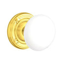Emtek Brass Rosette Ice White Knob Concealed Screws With Ribbon & Reed Rosette