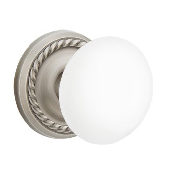 Emtek Brass Rosette Ice White Knob With Rope Rosette