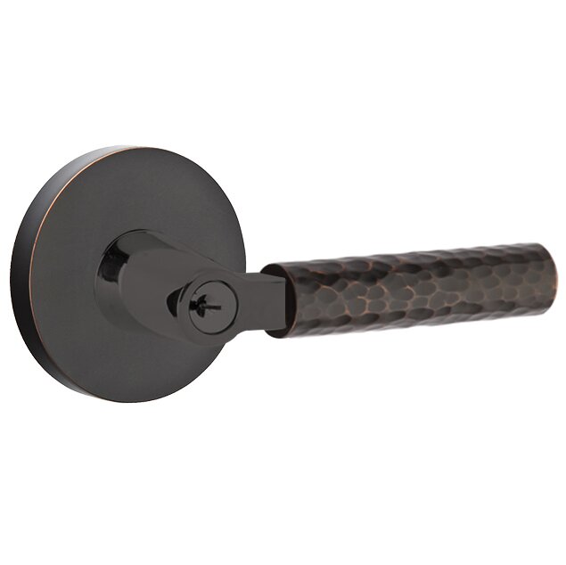 Emtek L Square Hammered Key In Lever Lockset Single Cylinder with disk Rosette