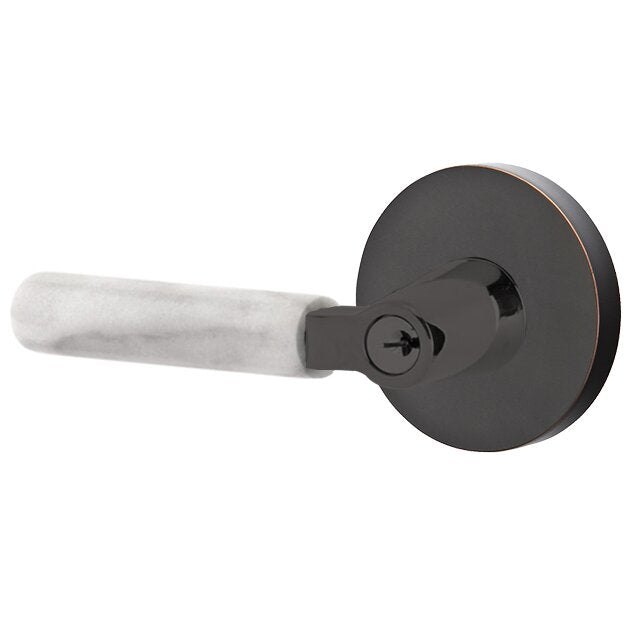 Emtek L Square White Marble Key In Lever Lockset Single Cylinder with disk Rosette