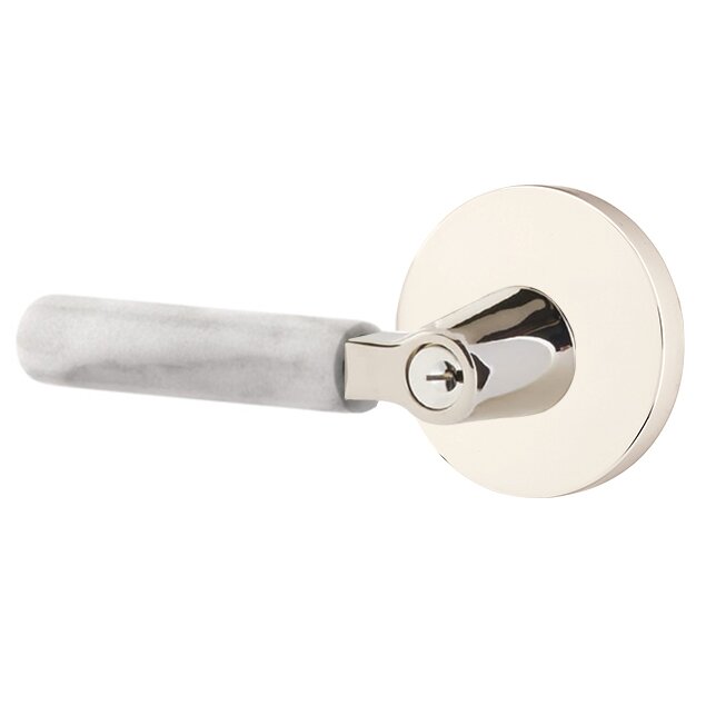 Emtek L Square white marble Key In Lever Lockset Dummy, Pair with Disk Rosette