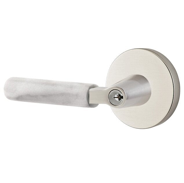 Emtek L Square White Marble Key In Lever Lockset Single Cylinder with disk Rosette