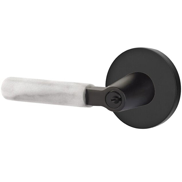 Emtek L Square White Marble Key In Lever Lockset Single Cylinder with disk Rosette