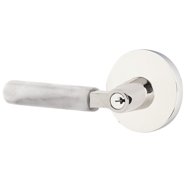 Emtek L Square white marble Key In Lever Lockset Dummy, Pair with Disk Rosette