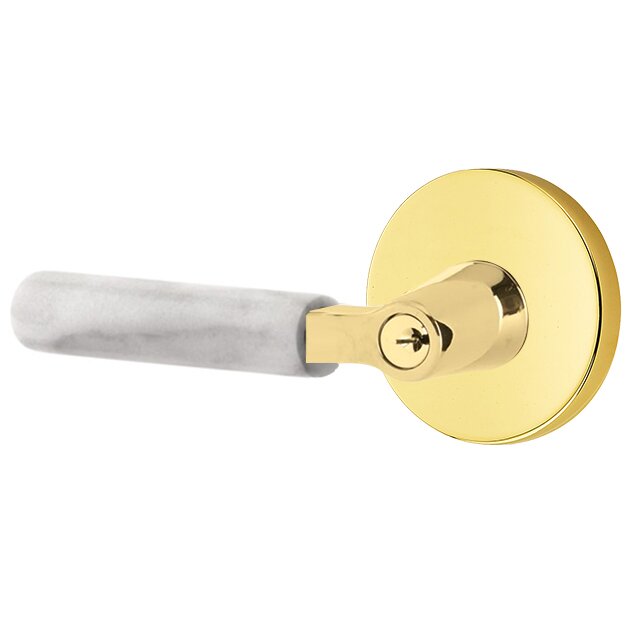 Emtek L Square white marble Key In Lever Lockset Dummy, Pair with Disk Rosette