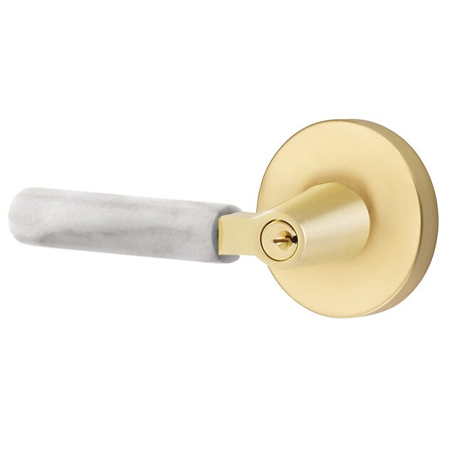 Emtek L Square white marble Key In Lever Lockset Dummy, Pair with Disk Rosette