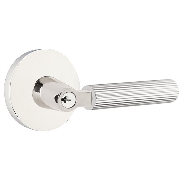 Emtek L Square Straight Knurled Key In Lever Lockset Single Cylinder with disk Rosette