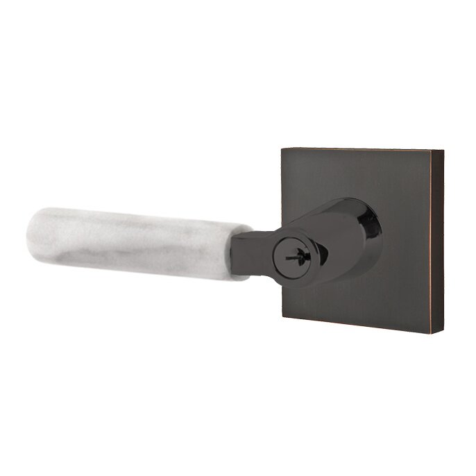 Emtek L Square White Marble Key In Lever Lockset Single Cylinder with Square Rosette