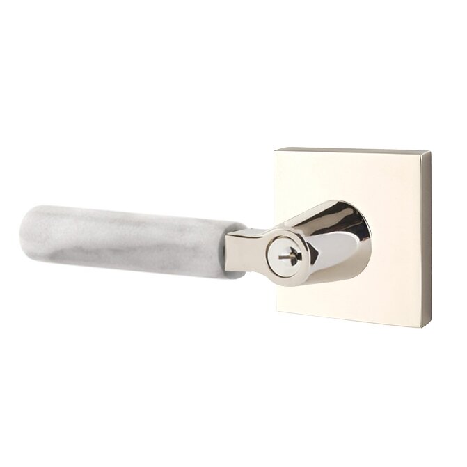 Emtek L Square White Marble Key In Lever Lockset Single Cylinder with Square Rosette