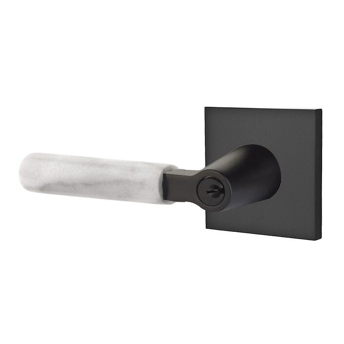 Emtek L Square White Marble Key In Lever Lockset Single Cylinder with Square Rosette