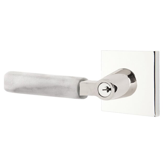 Emtek L Square White Marble Key In Lever Lockset Single Cylinder with Square Rosette