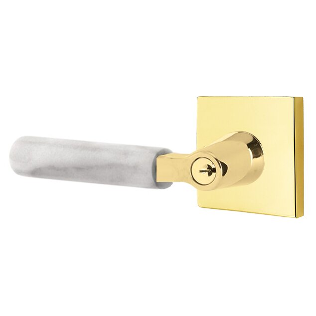 Emtek L Square White Marble Key In Lever Lockset Single Cylinder with Square Rosette