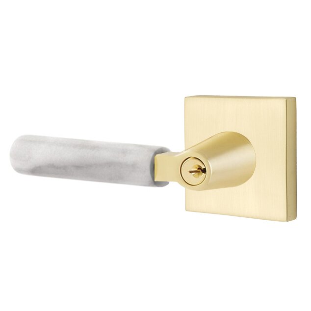 Emtek L Square White Marble Key In Lever Lockset Single Cylinder with Square Rosette