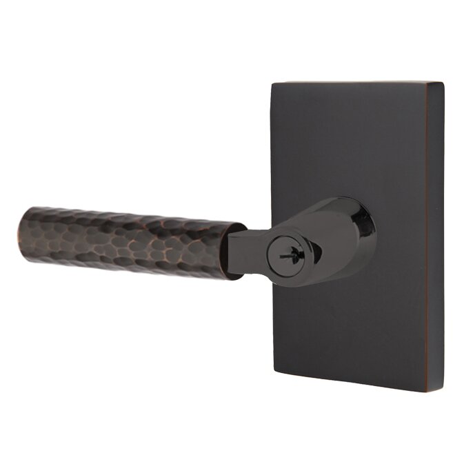 Emtek L Square Hammered Key In Lever Lockset Single Cylinder with Modern Rectangular Rosette