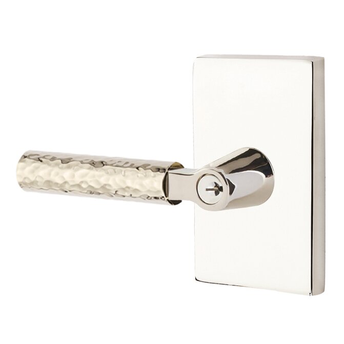 Emtek L Square Hammered Key In Lever Lockset Single Cylinder with Modern Rectangular Rosette