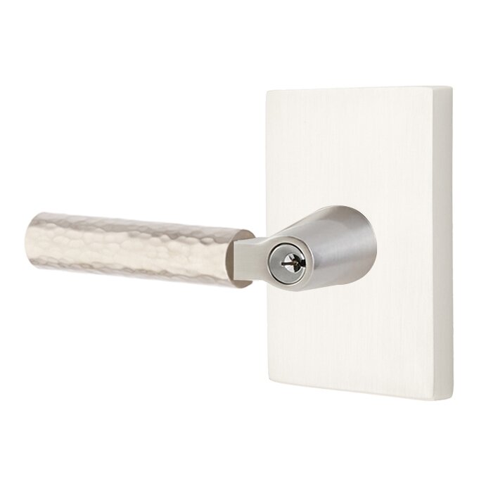 Emtek L Square Hammered Key In Lever Lockset Single Cylinder with Modern Rectangular Rosette