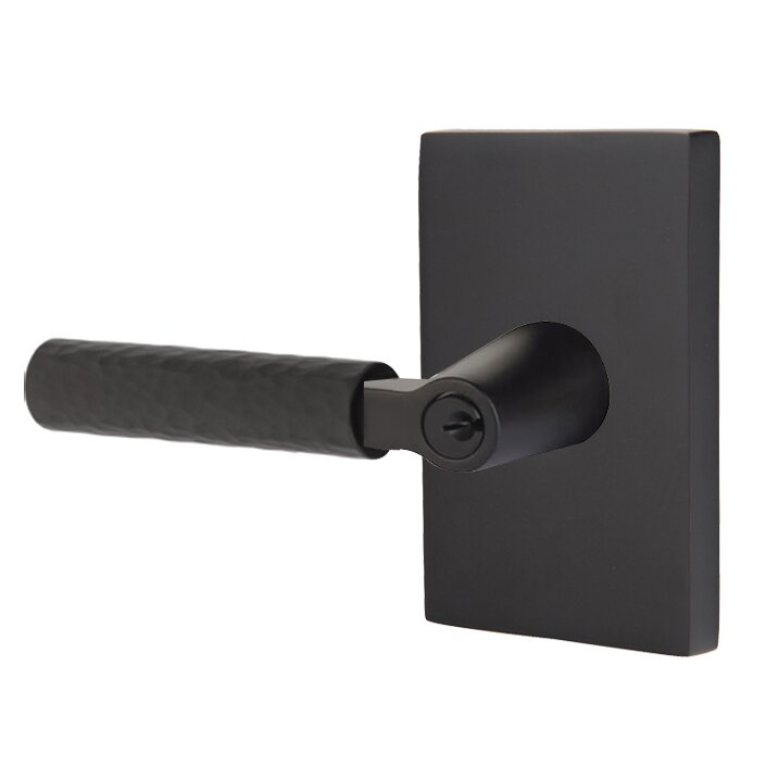 Emtek L Square Hammered Key In Lever Lockset Single Cylinder with Modern Rectangular Rosette