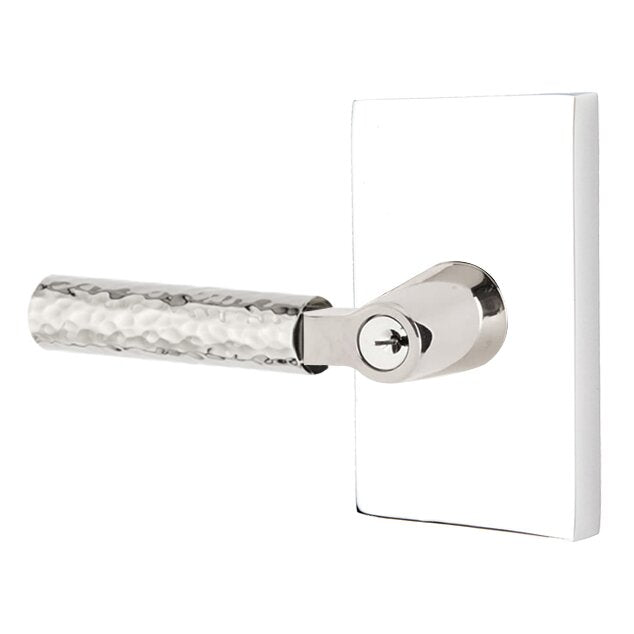 Emtek L Square Hammered Key In Lever Lockset Single Cylinder with Modern Rectangular Rosette