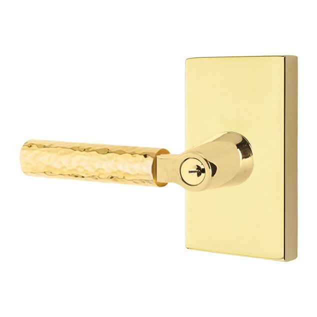 Emtek L Square Hammered Key In Lever Lockset Single Cylinder with Modern Rectangular Rosette