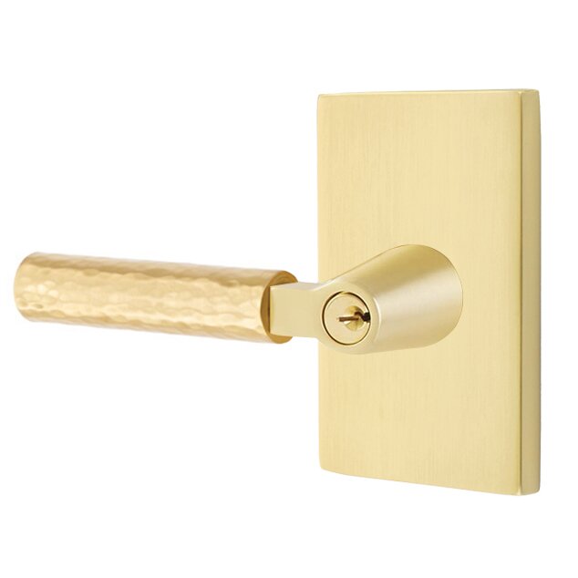 Emtek L Square Hammered Key In Lever Lockset Single Cylinder with Modern Rectangular Rosette