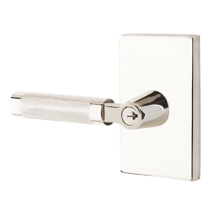 Emtek L Square Knurled Key In Lever Lockset Single Cylinder with Modern Rectangular Rosette