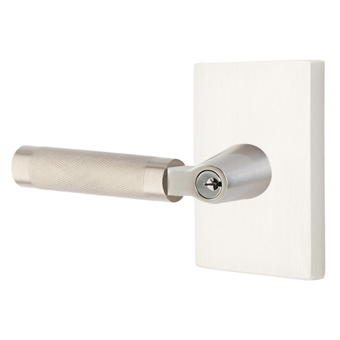 Emtek L Square Knurled Key In Lever Lockset Single Cylinder with Modern Rectangular Rosette