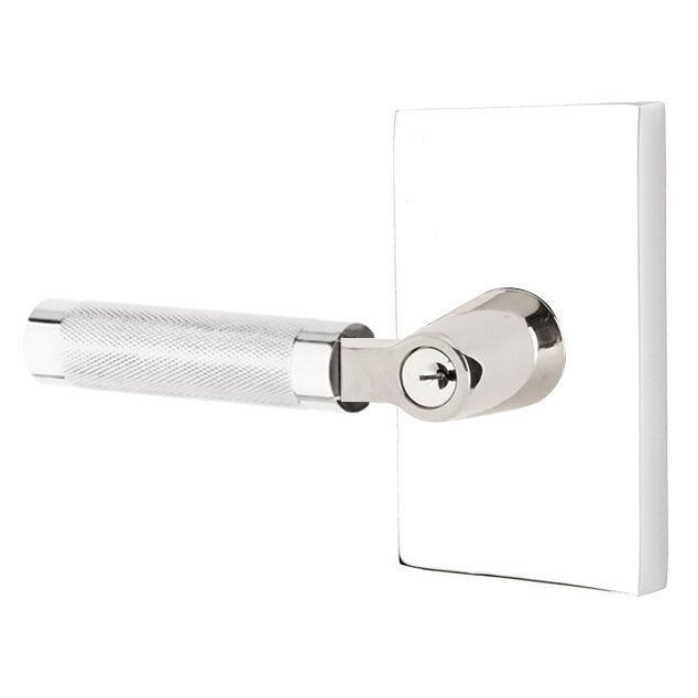 Emtek L Square Knurled Key In Lever Lockset Single Cylinder with Modern Rectangular Rosette