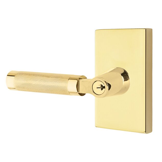 Emtek L Square Knurled Key In Lever Lockset Single Cylinder with Modern Rectangular Rosette