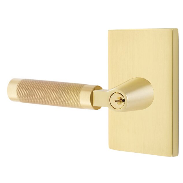 Emtek L Square Knurled Key In Lever Lockset Single Cylinder with Modern Rectangular Rosette