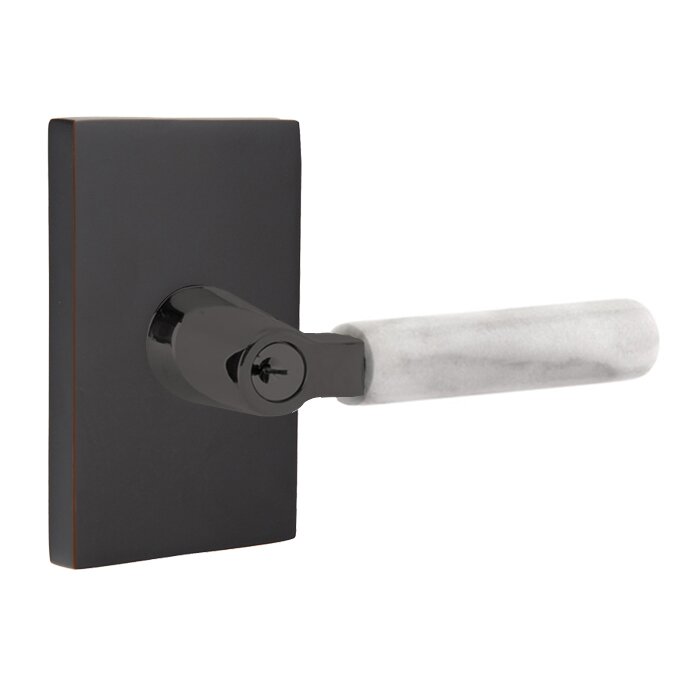 Emtek L Square White Marble Key In Lever Lockset Dummy, Pair with Modern Rectangular Rosette