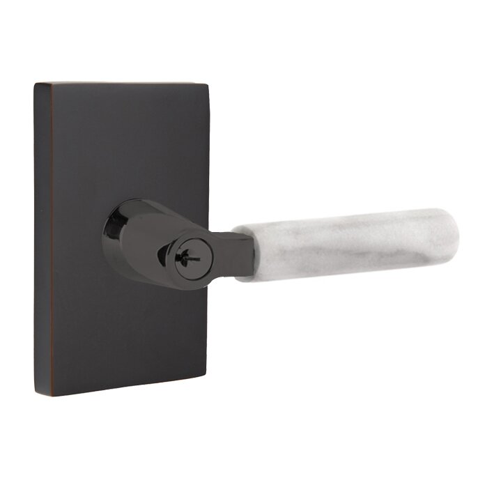Emtek L Square White Marble Key In Lever Lockset Single Cylinder with Modern Rectangular Rosette